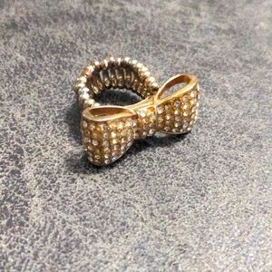 VTG Y2K Gold Rhinestone Bow Stretchy Ring Indie Sleeze Bling Hipster Hype Cute🎀